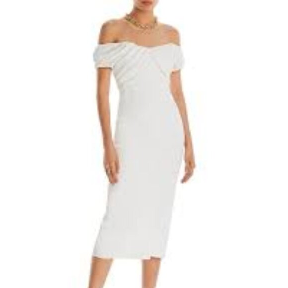 A.L.C Nora white off shoulder linen blend sheath midi dress size 0 - Picture 3 of 9